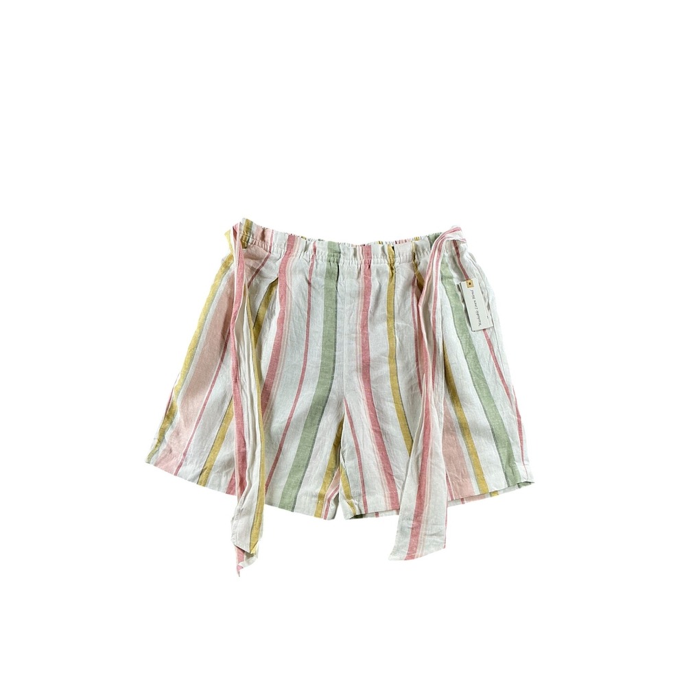 Land 'n Sea Striped Linen Blend Shorts Pink Green Yellow Multi Large 307A0709HA
